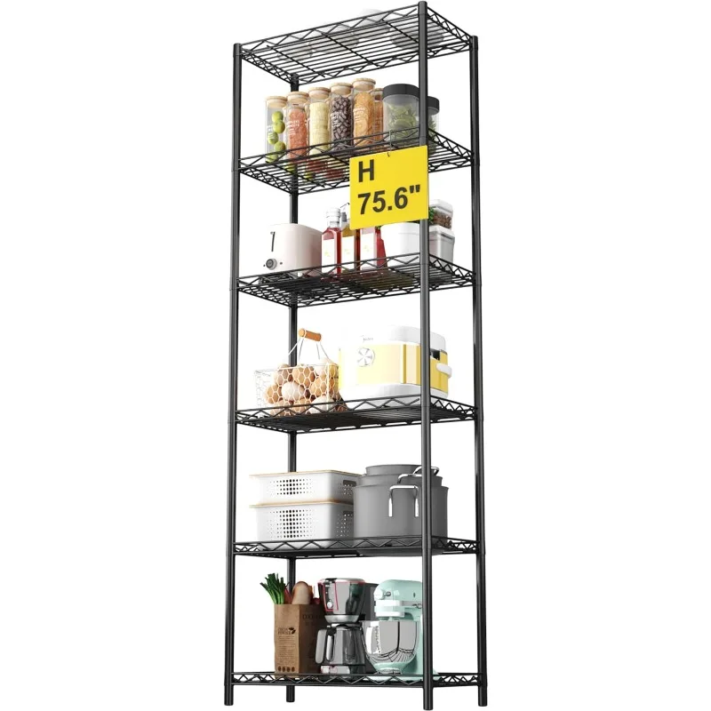 6-Tier Wire Shelving, 6 Shelves Unit Metal Storage Rack, Durable Organizer, Perfect for Pantry Closet Kitchen Laundry