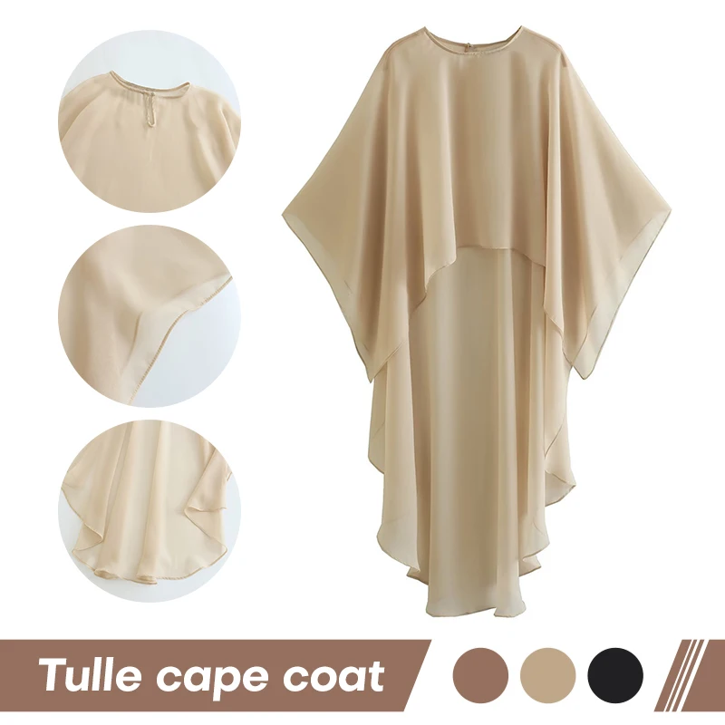 Dames Zomer Mode Poncho Tops Asymmetrische Tule Cape Chique Jas Tops Dame Elegante Jassen Casual Losse Transparante Dunne Jas