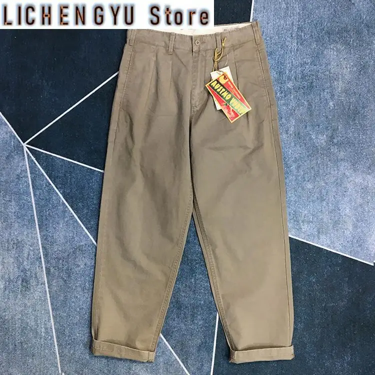 Autumn New American Retro Woven Tapered Cargo Pants Men's Fashion 100% Cotton Washed Old Casual Cityboy Loose Straight Trousers