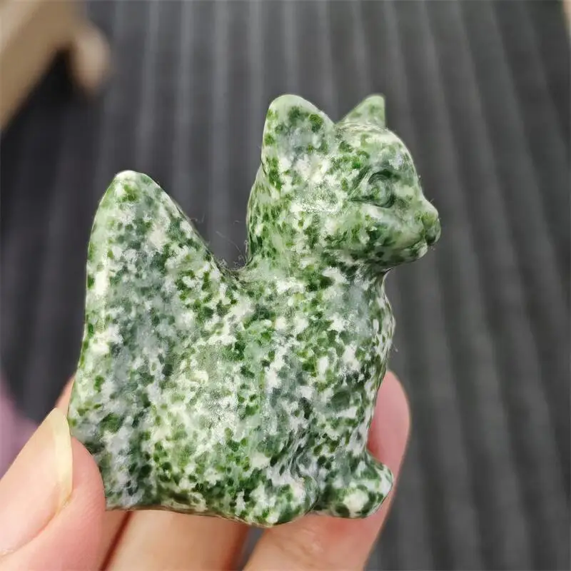Natural Qinhai Jasper Angel Cat Carving Crystal Love Healing Fengshui Gemstones HomeDecoration Holiday Gift 1PCS