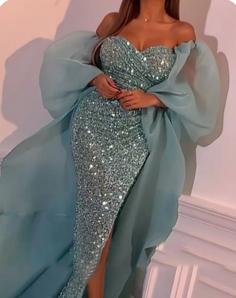 2023 luksusowa arabska formalna suknia wieczorowa Off the Shoulder Sequined Organza długa suknia sukienki na przyjęcie Arabia saudyjska Robe De Soiree