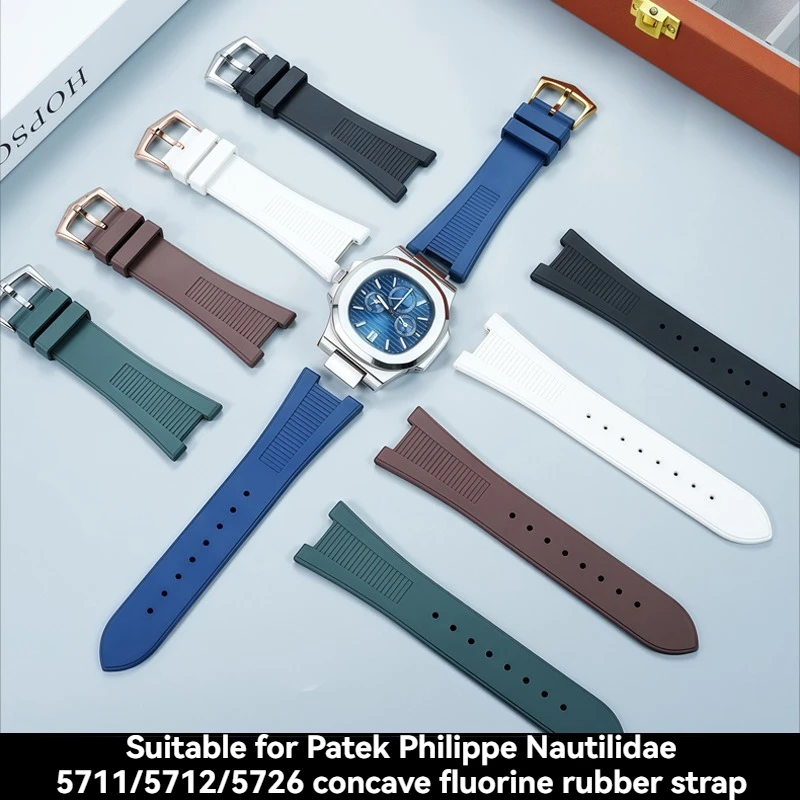 

Ремешок для часов из каучука FKM 25x12 мм для Patek Philippe Nautilus 5711/5712/5726/5980, мягкий водонепроницаемый ремешок с выемками, сменный ремешок.