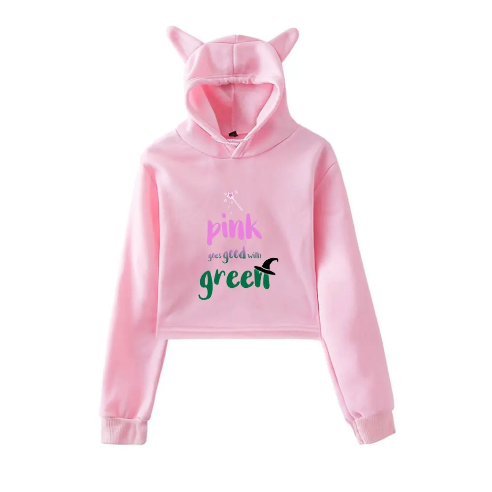 

Wicked Changed For Good Merch винтажная уличная одежда 90-х годов с логотипом толстовки с капюшоном для девочек укороченный модный пуловер с кошачьими ушками