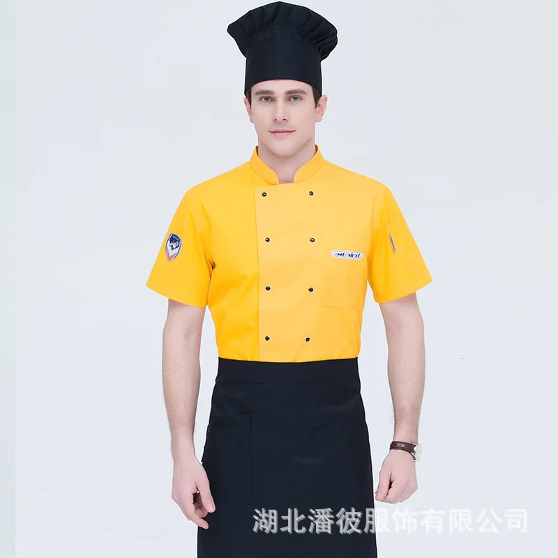 

Chef Overalls Men'S Short-Sleeved Summer Thin School Canteen Kitchen Tooling Women'S Perspiration Absorbing Cotton Fabric Print