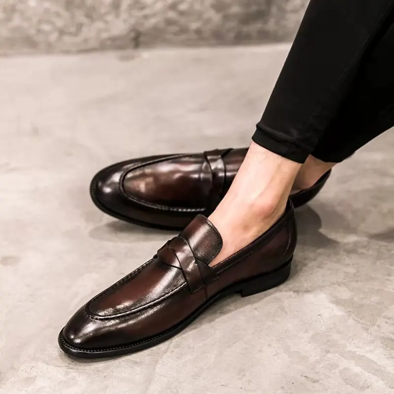 Formal Shoes Men Leather Office Shoes Men Classic Brown Dress Loafers Black Men Elegant Shoes Luxury Chaussure Homme