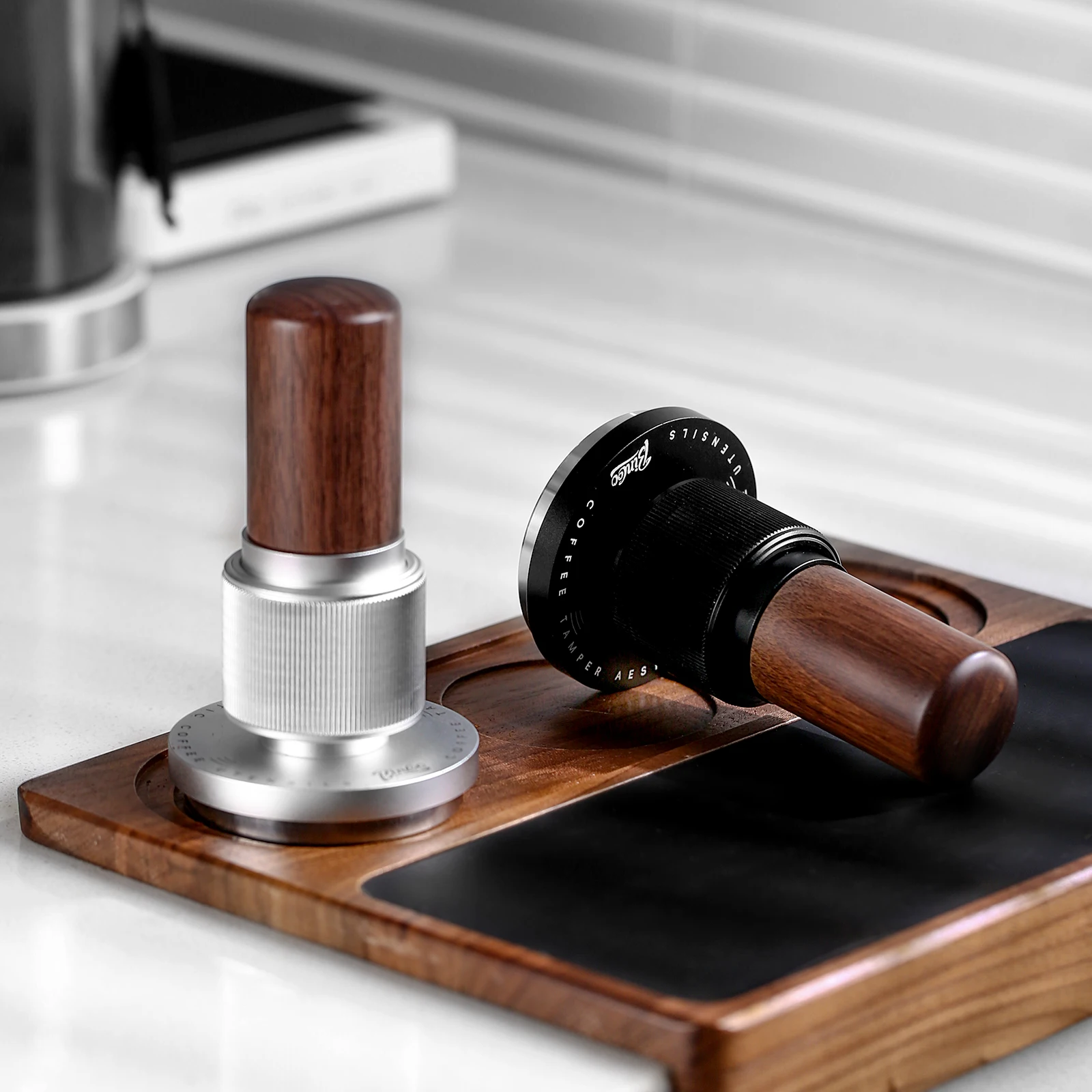 Bincoo 30LB Impact Force Tamper Set with Solid Wood Distributor 51/58mm Constant Pressure Self-Leveling Espresso Tool Kit