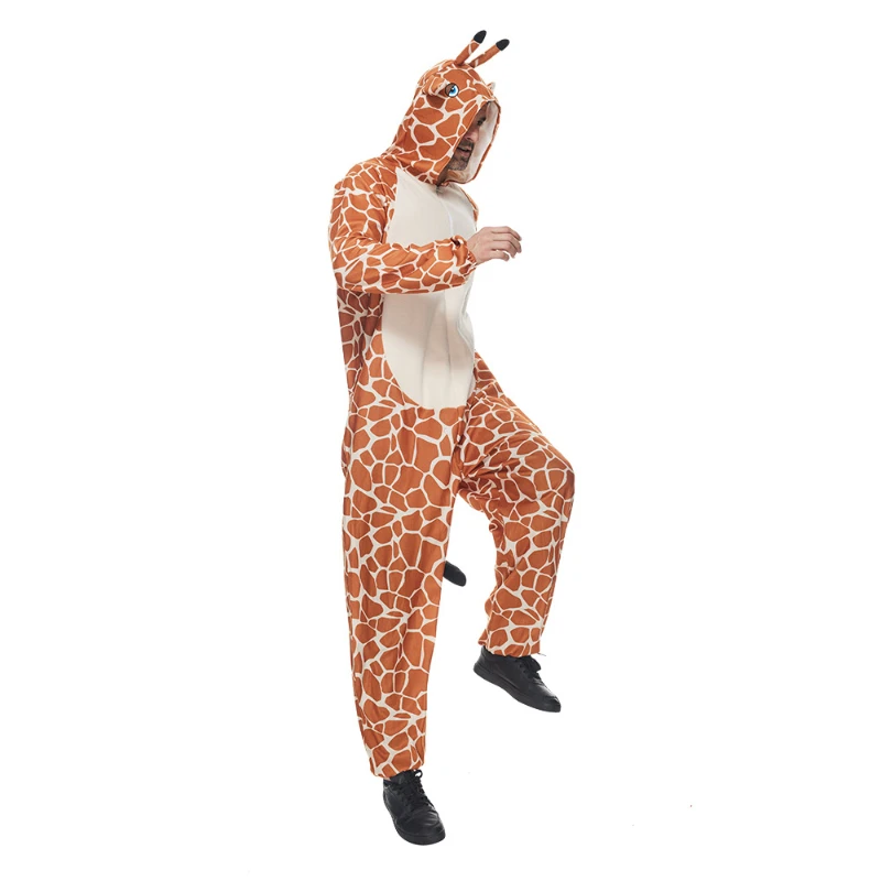 Zawaland Giraffe Cosplay Costume with Tail Cartoon Halloween Animal Party Clothes Man One-Piece Pajamas Cute Jumpsuit Outfit