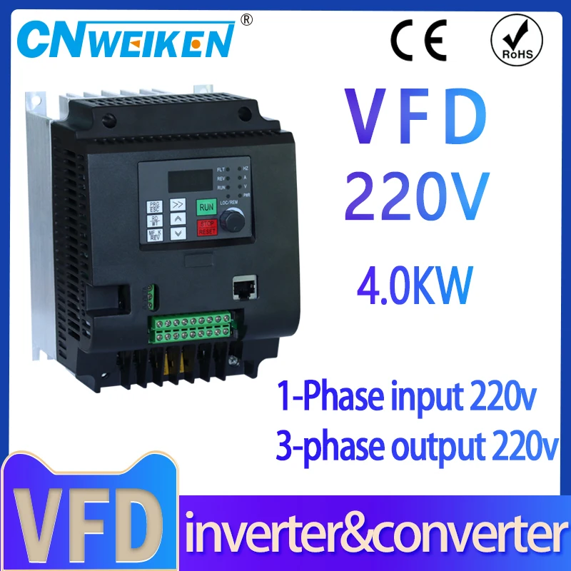 

VFD 4/5.5KW 5/8HP Variable Frequency Drive 3-Phase 220V/380V output 1-phase 220V input Speed Controller Inverter Motor Inverter