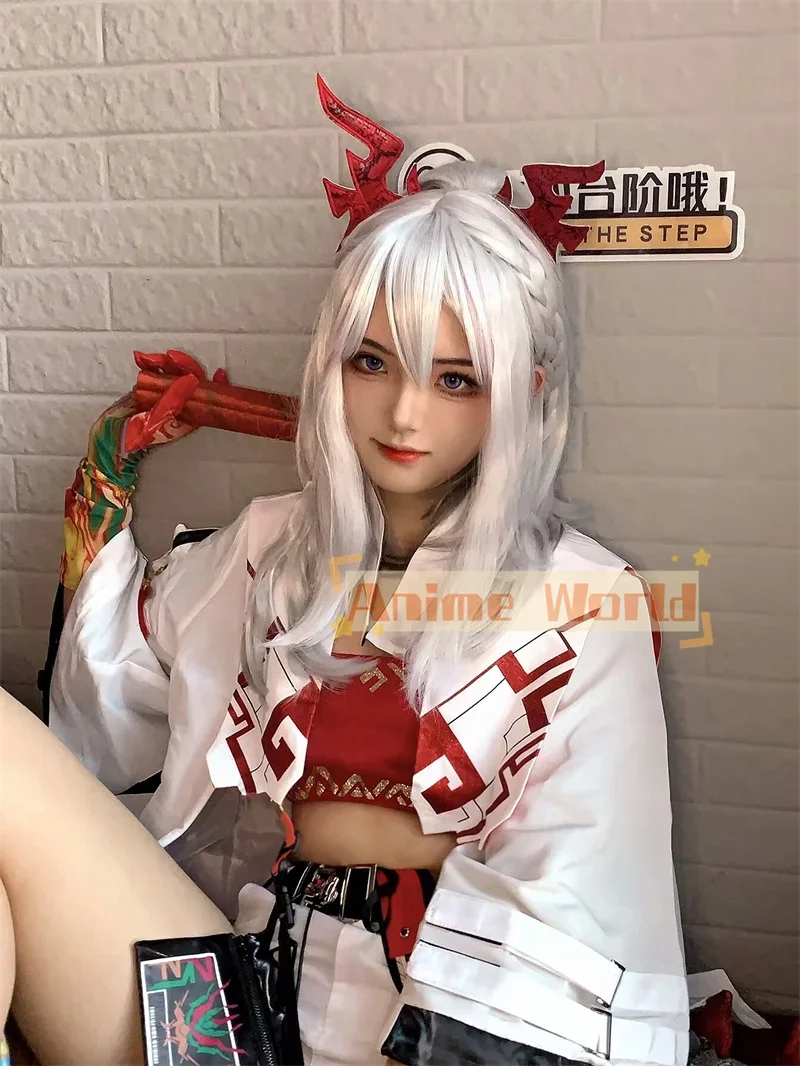 New Arknights Unfettered Freedom Nian Cosplay Wig White Grey Mixed Red High Temperature Fiber Hair Wig