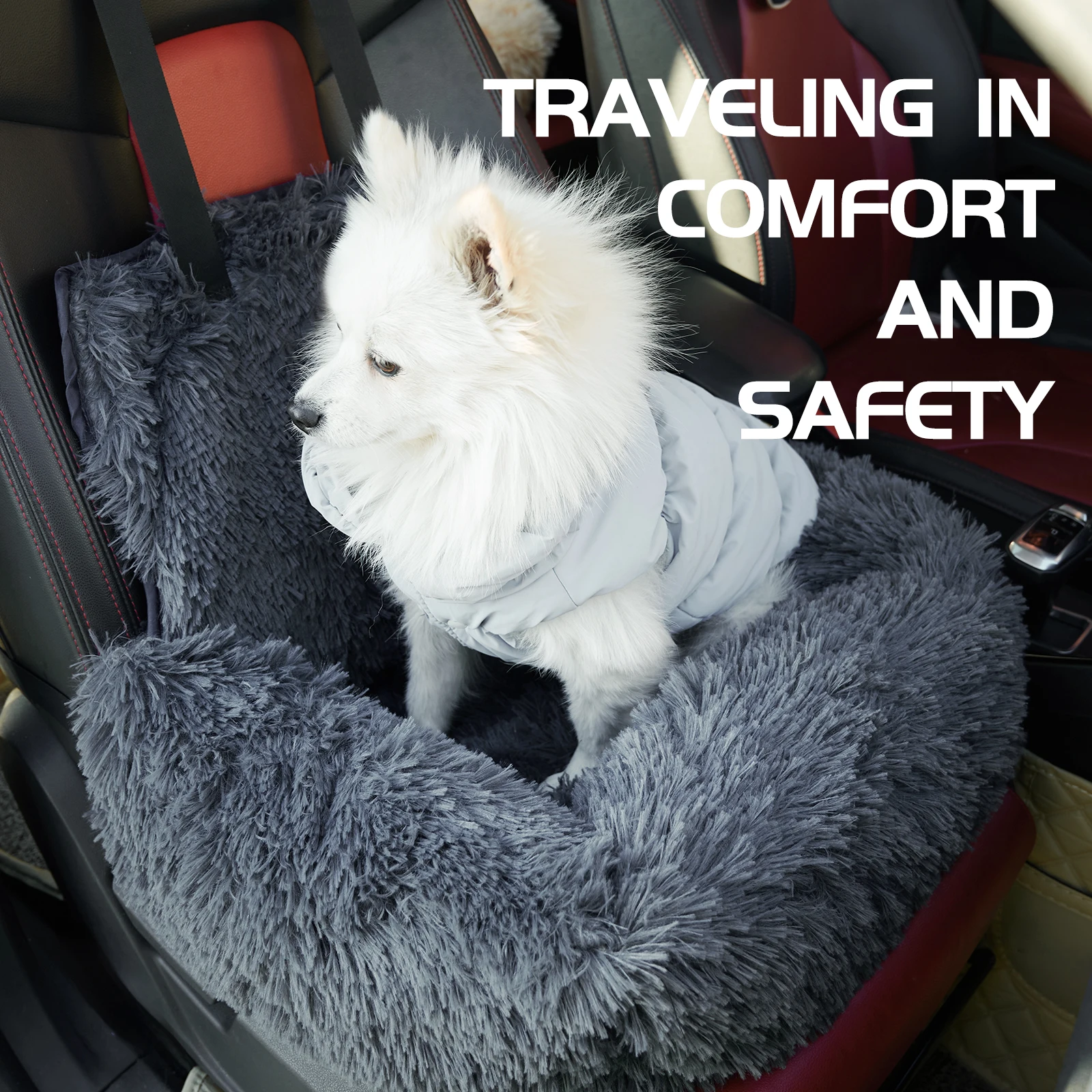 Plush Car Nest Travel Car Kennel Removable And Washable Pet Car Nest Portable Car Seat Dark Gray Extra Large Can Sit Double Pet