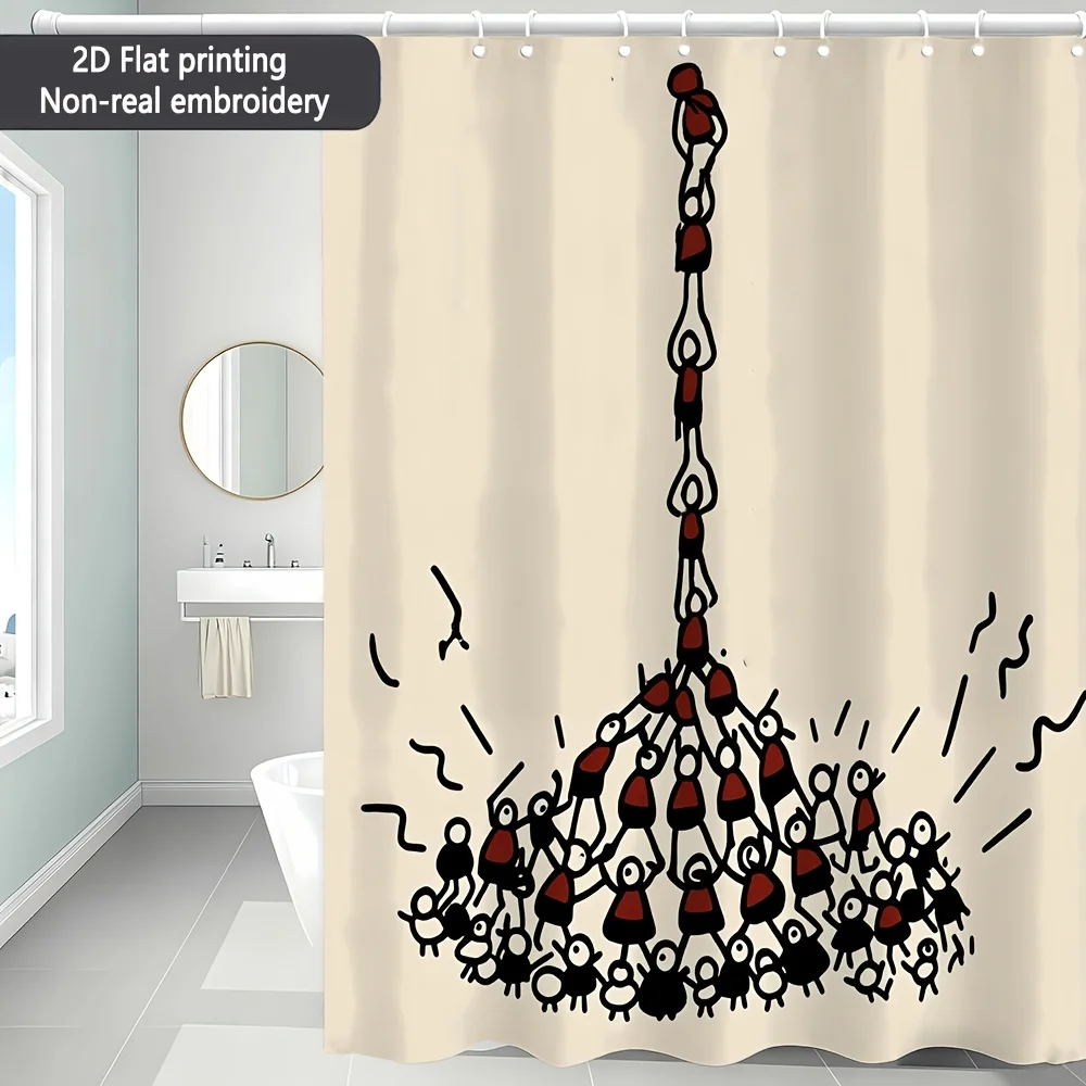 Waterproof Funny Cartoon Shower Curtain Group Crowd Print Bathroom Shower Liner Decorative Curtain Panel for Home Decor Needs