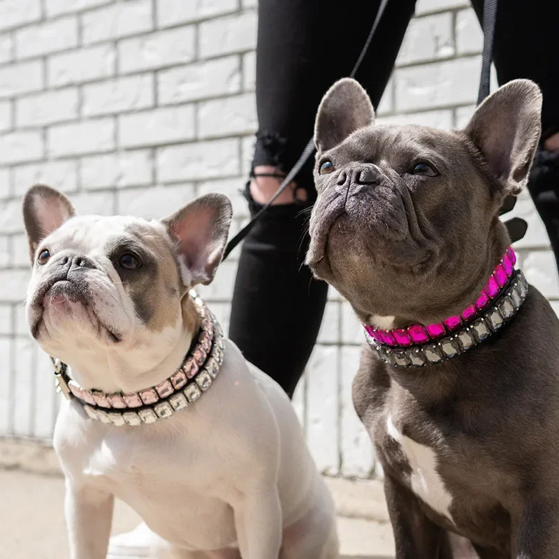 

New Glass Crystal Diamond Dog Necklace PU Leather Adjustable Cat Collar Gemstone Pet Collars Dog Puppy Accessories