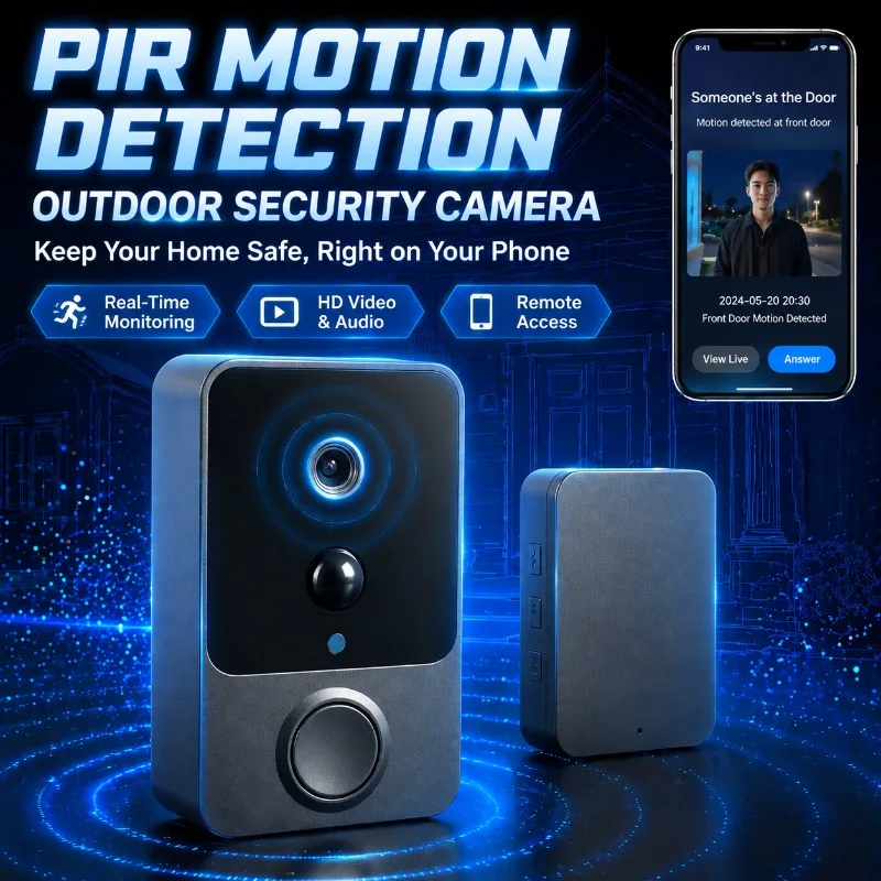 PIR Motion Detection Video Doorbell, WiFi Wireless HD Smart Security Intercom with IR Night Vision Two-Way Audio, Home Door