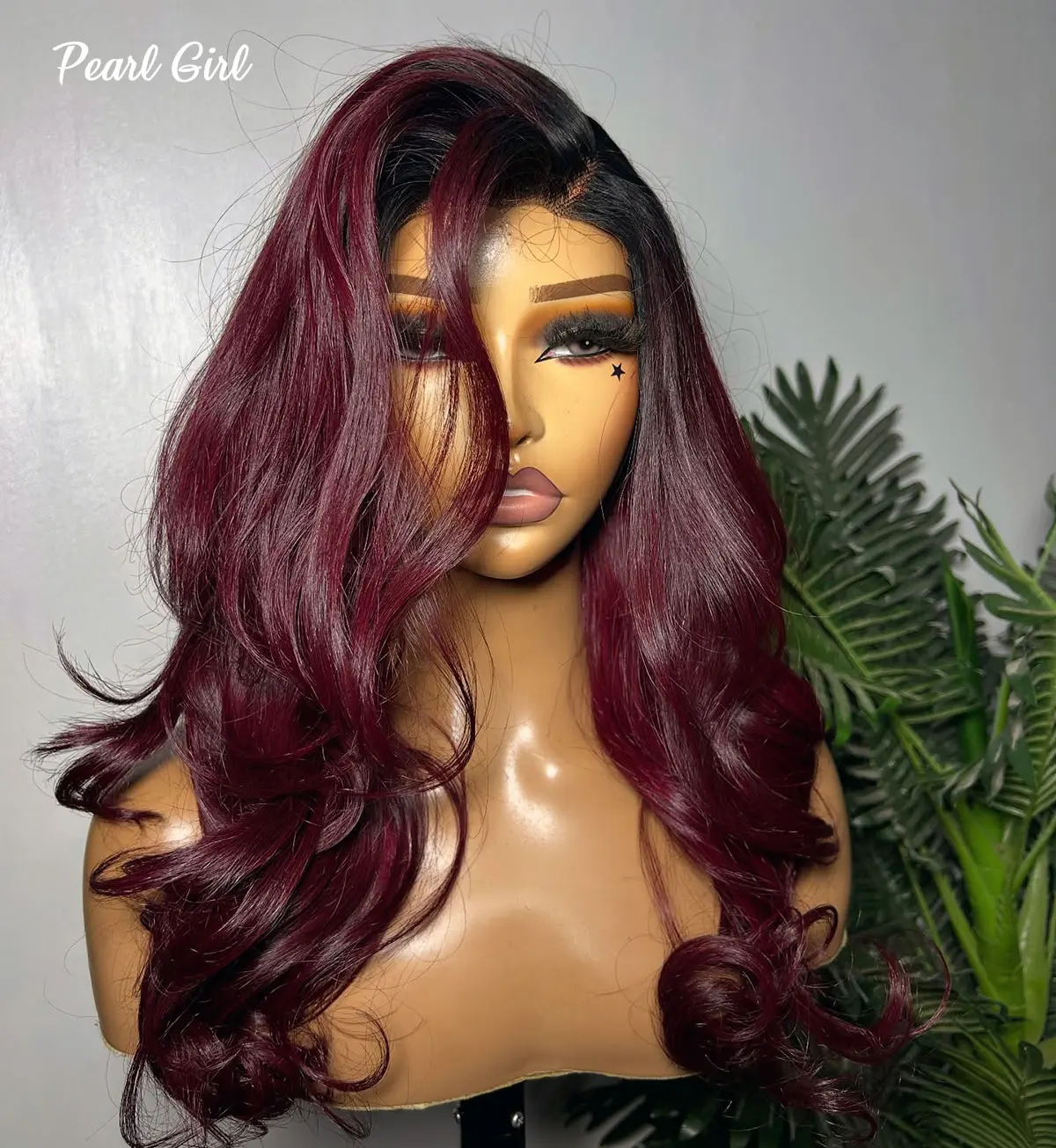 99j Burgundy with Black Root Human Hair Wig Wine Color Glueless 13x4 Lace Frontal Wig Body Wave 1b/99j Side Part 5x5 Closure Wig