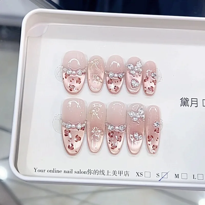 

10pcs Handmade Nail Tips Summer Nails Press on Acrylic Leopard Reusable Adhesive Stick-on Nails Artificial Realistic False Nails