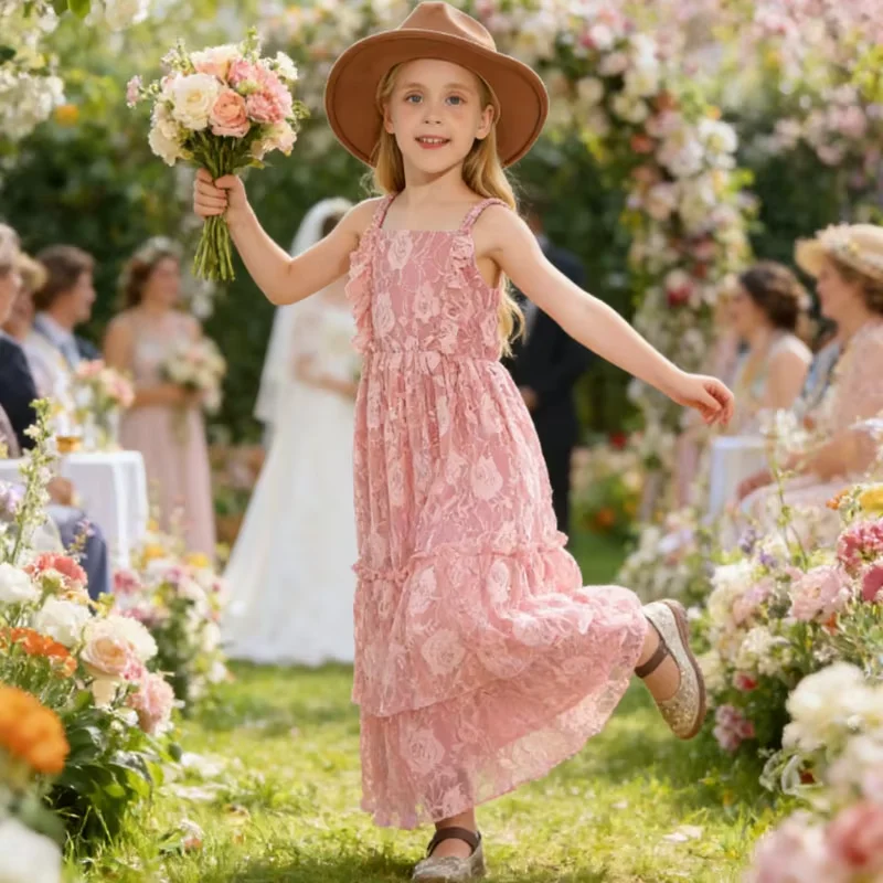 女の子のためのパーティードレス白い結婚式の花の花嫁介添人衣装エレガントな誕生日子供服-vestidos-夏プリンセスドレス