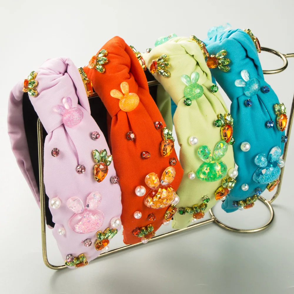

New Trend Hand Sewn High Cranium Headband Women's Glass Pearl Rabbit Decoration Easter Hair Accessories