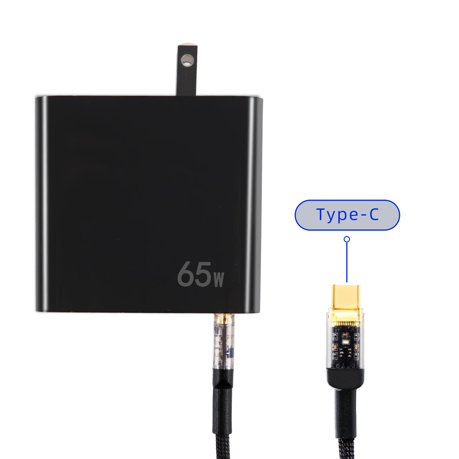 SEQURE PD65W Dual‑Port Fast Charger Folding Plug Transparent Indicator Light Power Supply With PD100W 5A Charging Data Cable