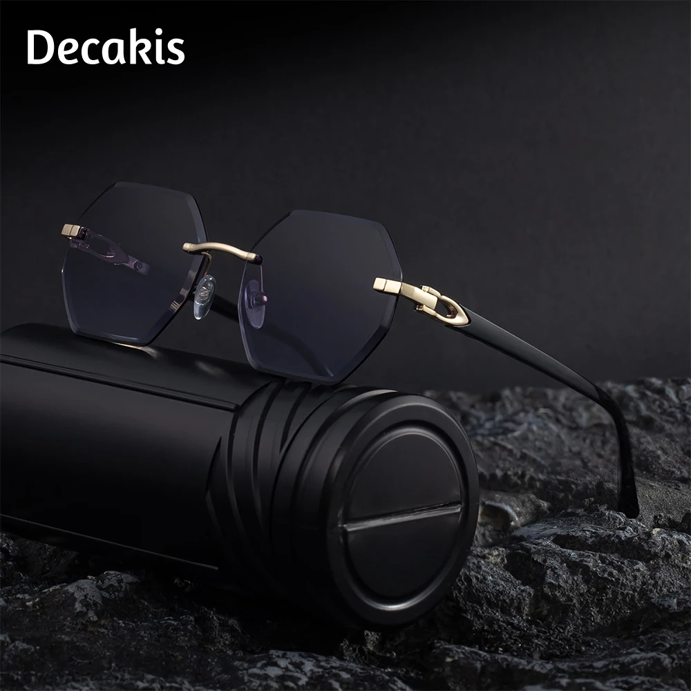 

2025 Fashion Geometric Rimless Sunglasses Men Women Hexagon Shades UV400 Metal Frame PC Lens Vintage Sun Glasses