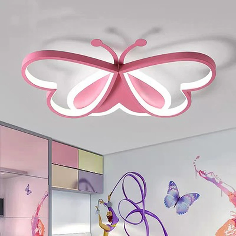 Lámpara de techo de mariposa rosa para niños, luces LED para habitación de niños, sala de estar, decoración de jardín de infantes, accesorio de luz