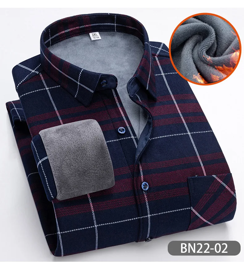 Camisa de terciopelo de manga larga para hombre, camisa de negocios informal delgada, gruesa y cálida, a cuadros, Social, de algodón, Otoño e Invierno