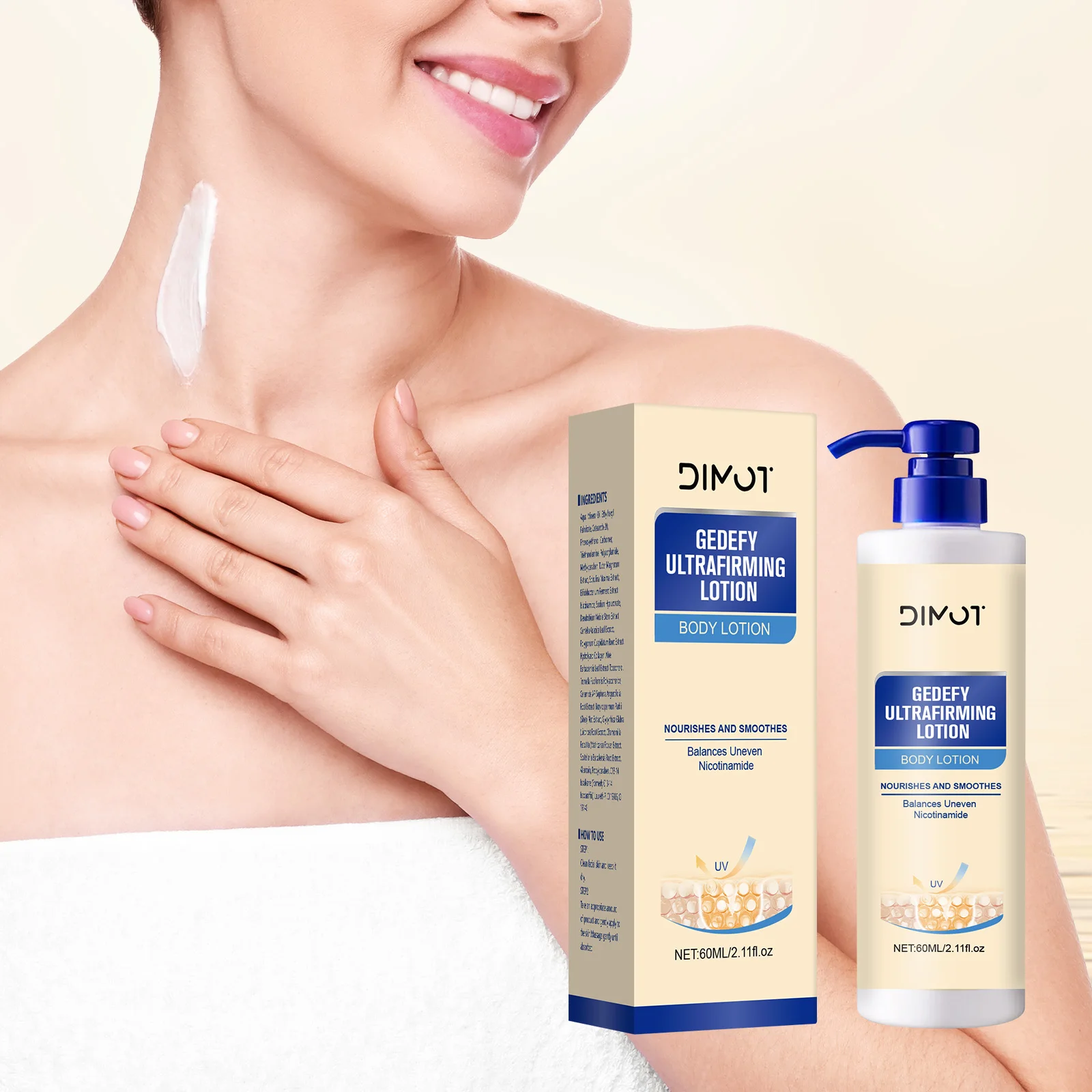 DIMOT Körperlotion, Creme, straffend, verbessert schlaffe Haut, erhöht die Elastizität, nährend, feuchtigkeitsspendend, Lifting, erhellt die Hautpflege