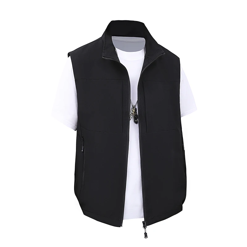 

Men's Spring Autumn Sleeveless Vest Loose Workwear Jacket Fashionable Windproof Outdoor Mid-Youth Stand Collar Zipper Closure