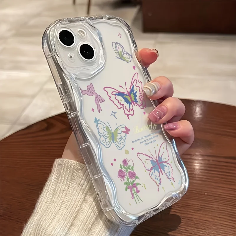 Girly Butterfly Art Print Lens Protect 3D Wavy Edge Phone Case For Samsung Galaxy S23 S24 S25 S26Ultra A07 A15 A16 A17 A06 Cover