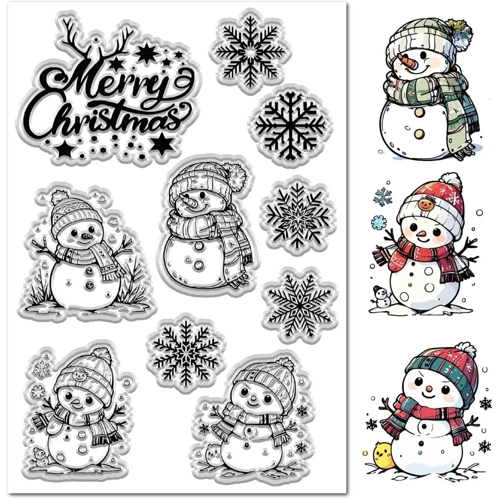 Frohe Weihnachten, klare Stempel, Schneemann, Schneeflocke, Winterurlaub, wiederverwendbar, Weihnachtsthema, transparente Silikonstempel für Scrapbooking