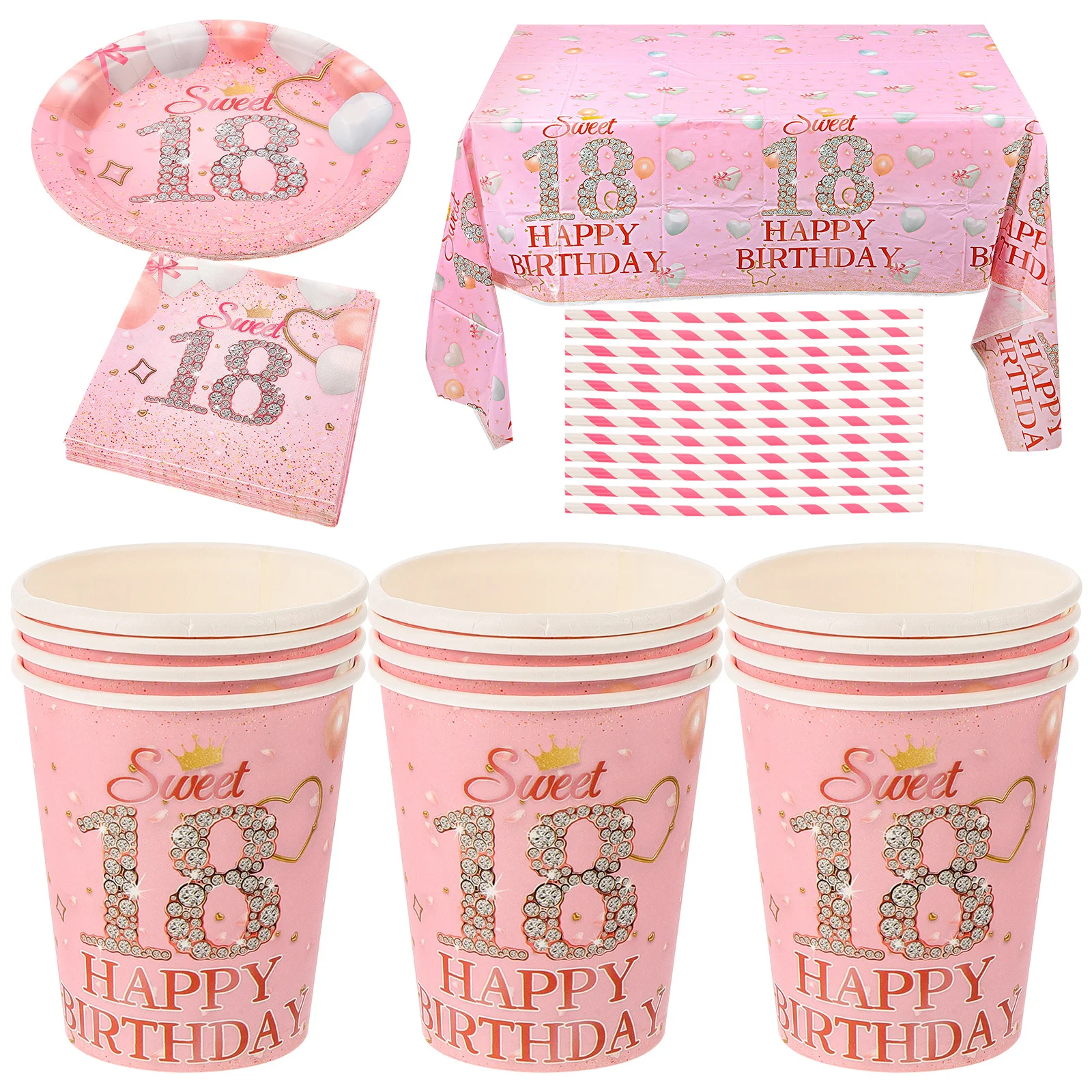 

1Set Disposable Party Tableware Kit 18th Birthday Tableware Set Festival Dinnerware Supplies 18th Birthday Party Decorations
