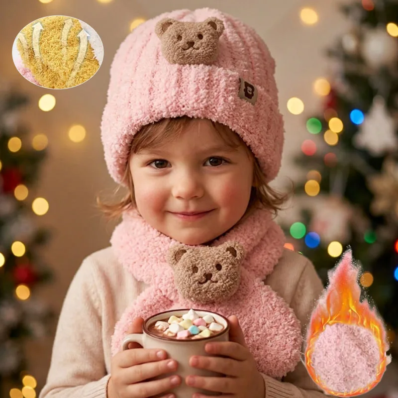 1-10PCS Baby Hat Scarf for Girls Boys Winter Warm Set Cartoon Bear Cold-proof Clothing for Kids Cap Scarf