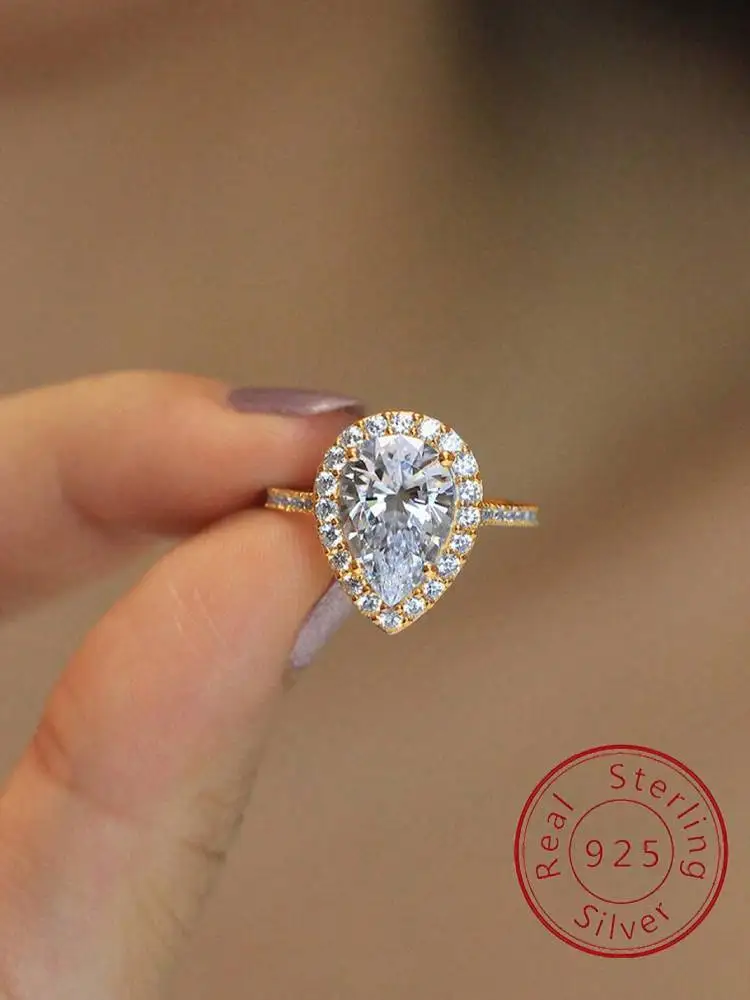 

Модное классическое розово-желтое кольцо из стерлингового серебра 925 пробы с каплями воды для женщин, обручальное свадебное роскошное ювелирное изделие высокого качества