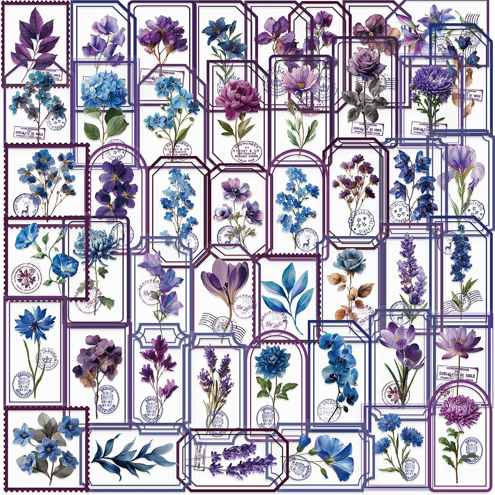 

10/30/50pcs Transparent Retro Purple Plant Flower Stickers Aesthetic Waterproof Graffiti Stationery Glass Guitar Notebook