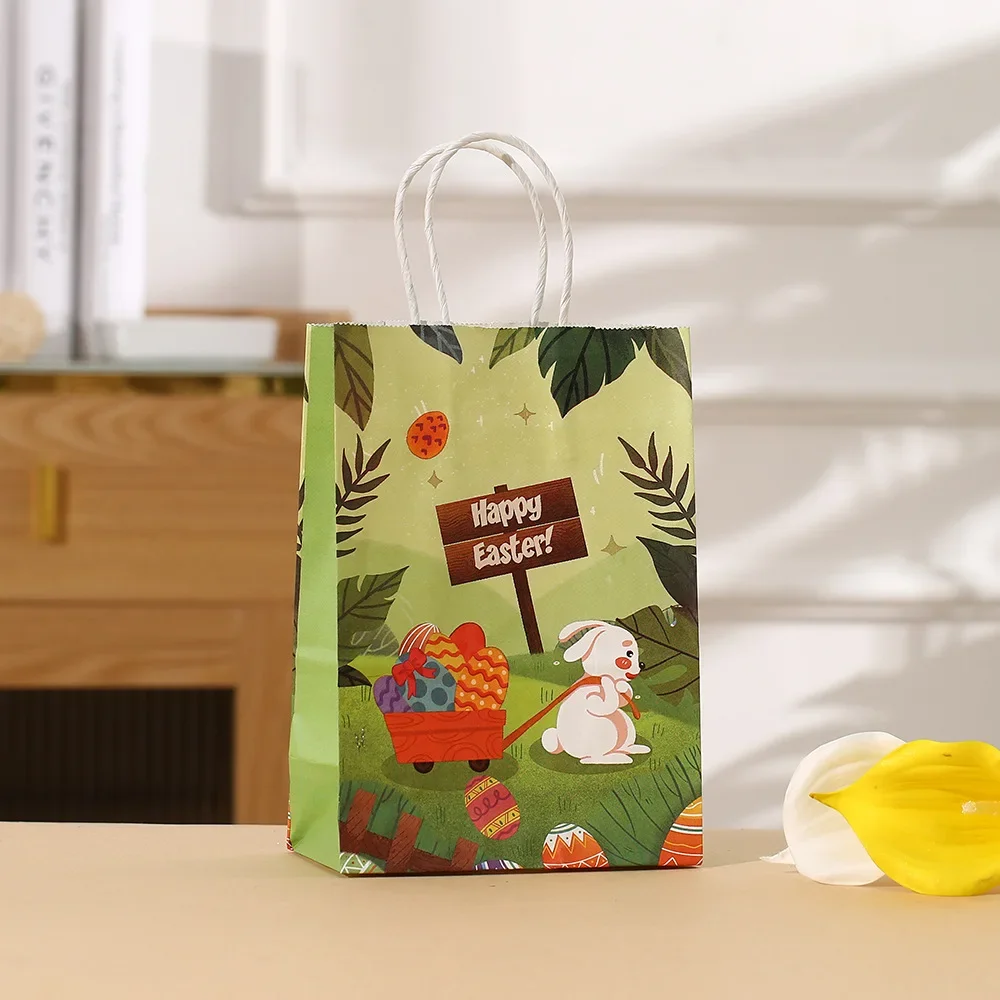 4Pcs Cute Bunny Rabbit Paper Gift Packing Bag Shopping Tote Bag for Happy Easter Theme Birthday Baby Shower Party Decoration