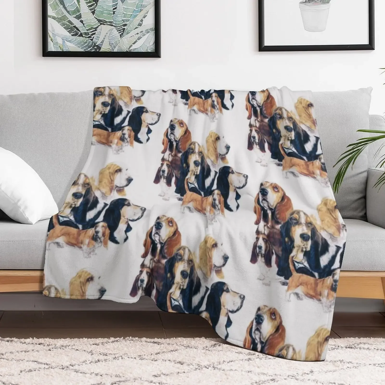 New Basset Hound Montage Throw Blanket Stain Resistant Cozy Warm Blanket