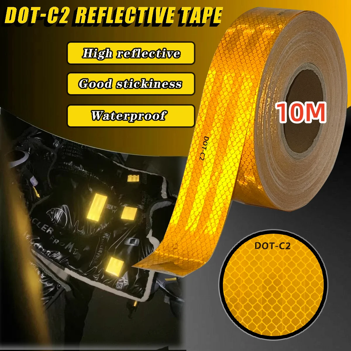 1/3/5/10M DOT-C2 Reflective Safety Tape  Yellow Conspicuity Waterproof Reflector Sticker For Vehicles Trailers Boats Sign