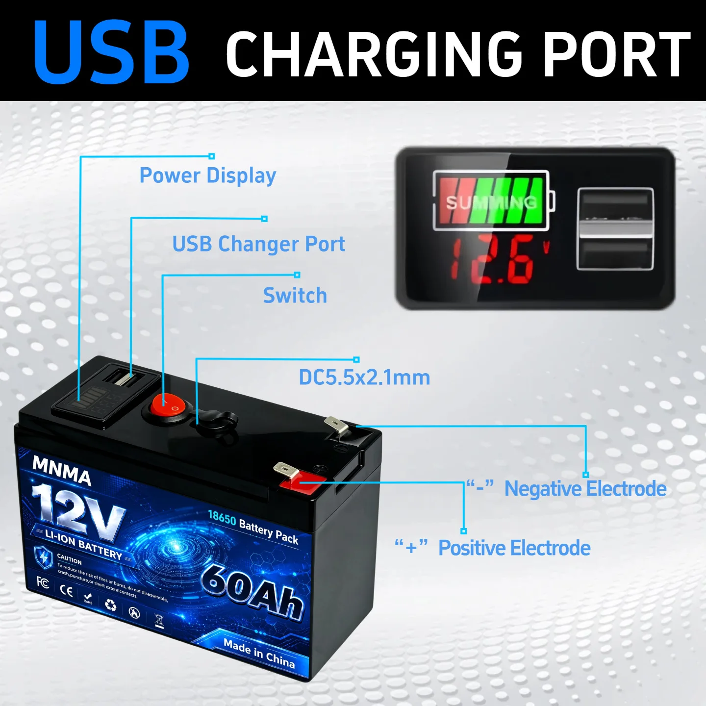 12V 150000mAh Lithium-Ion Battery with Charger Rechargeable Battery Replaceable Lithium Iron Phosphate Battery Built-in BMS