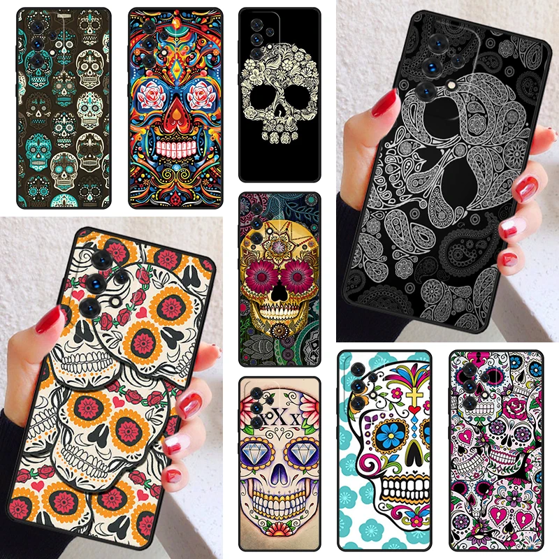 Mexican Skull Flower Phone Case Cover For Samsung Galaxy A52 A72 A73 A20e A21S A50 A70 A11 A12 A42 A31 A40 A51 A71 A32 A80 A91