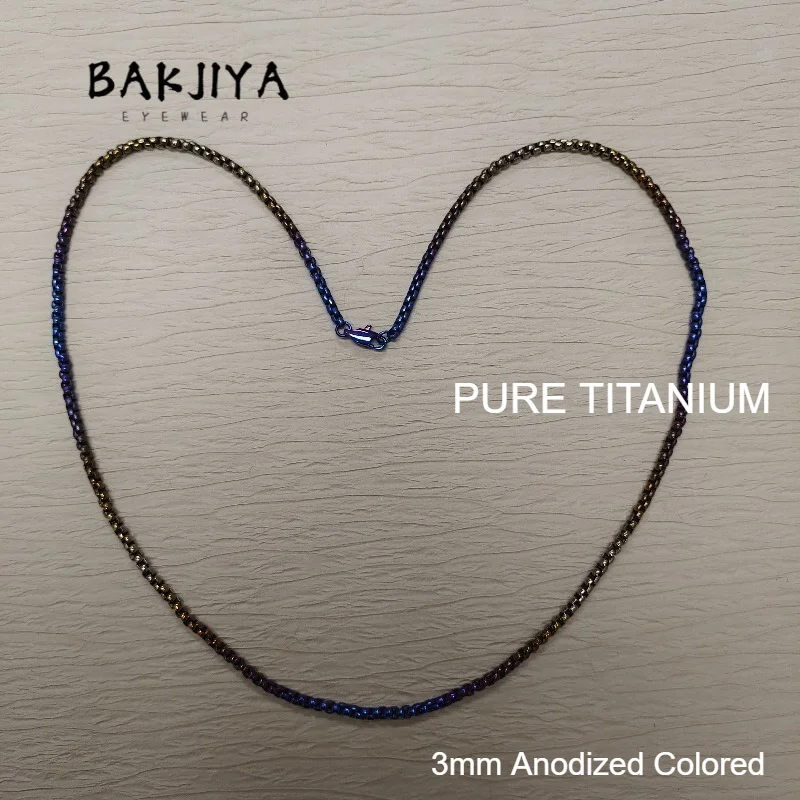 New Pure Titanium Anodized Multi-Color Rollo Box Chain Necklace, 3mm Width Ultra Light Hypoallergenic Jewelry For Men Women