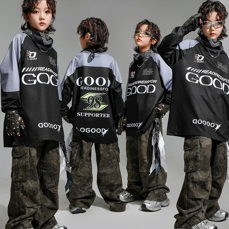Ragazzi Abbigliamento Hip Hop Danza di strada Camo Pantaloni cargo Ragazze K-pop Jogging Abiti Bambini Jazz Set di vestiti sportivi Bambini Streetwear