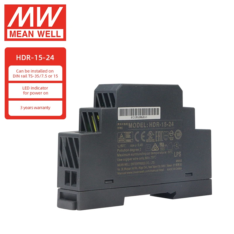 

MEAN WELL HDR-15-24 Switching Power Supply DC 15W 24V Din Rail SMPS Switch Power Supply
