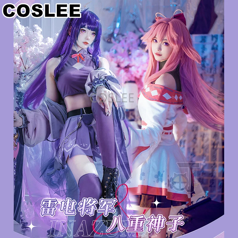 COSLEE Game Genshin Impact Yae Miko Beelzebul Raiden Shogun Cosplay Costume Fashion Casual Daily Wear Coat Skirt Halloween Outfi