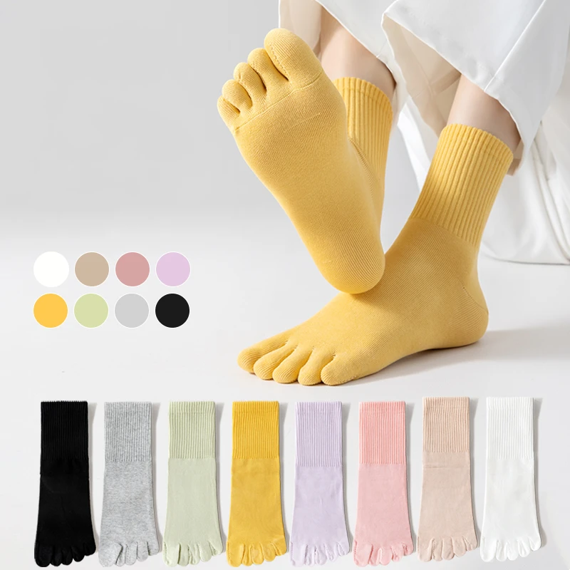 

1Pair Cotton Women Five-Finger Socks Fashion Solid Color Soft Cotton Breathable Elastic Ankle Short Socks Grils Sport Toe Sokken