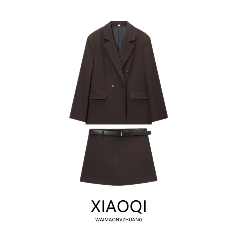 

Winter 2025 Women's Faion Long Sve Double-Breasted Suit Jaet with oulder Pads Two-Piece Set New Arrival