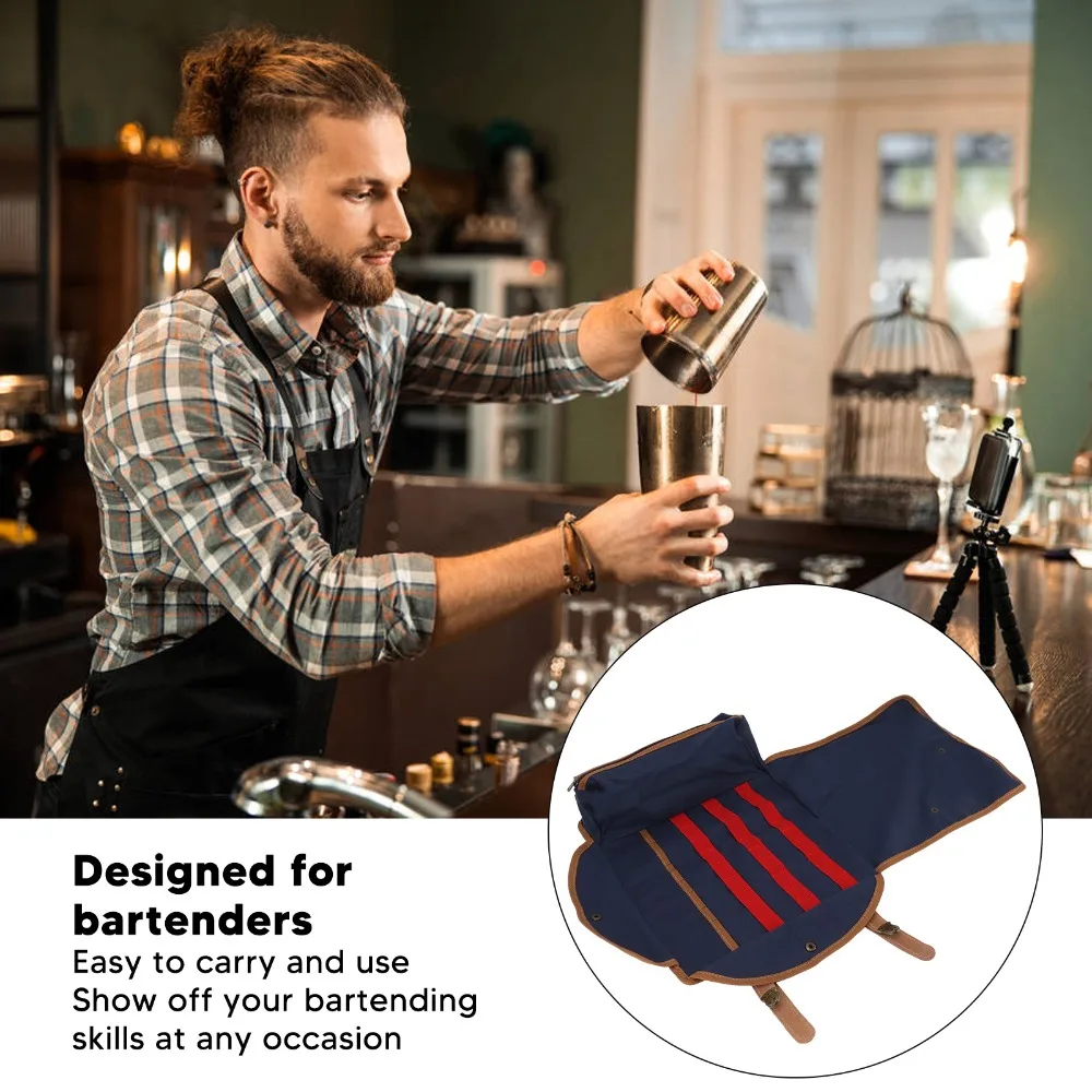 Durable Canvas Bartender Bag Adjustable Strap Portable Travel Bartender Kit Bag Bartending Tool Bag Home Cocktail Making
