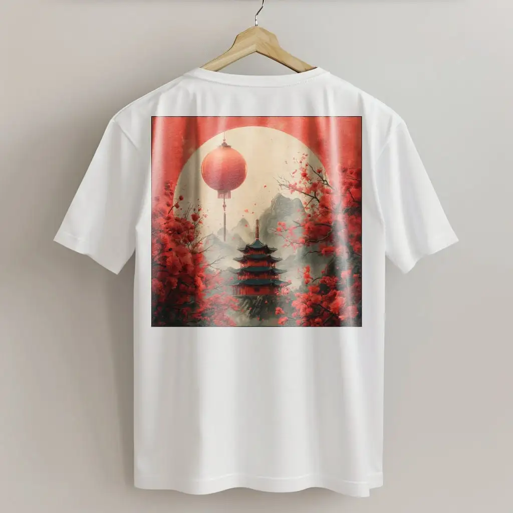 Rotes japanisches Tempel-T-Shirt Harajuku Streetwear Japan Print Y2k Top Anime Sakura