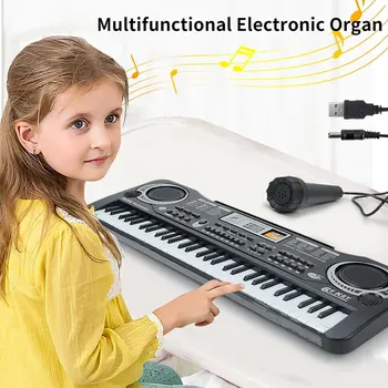 Children&#x27;s keyboard with microphone, piano keyboard for kids beginners electronic piano with 61 keys music toy keyboards for ages 3-12