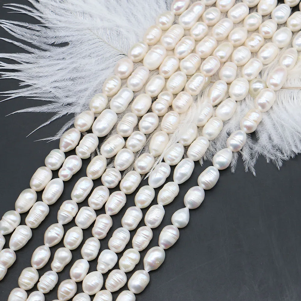 

Белые натуральные пресноводные жемчужины, нанизанные, в форме риса, с прямым отверстием, россыпью, 9-10 мм, для женских ожерелий, браслетов, аксессуаров для рукоделия