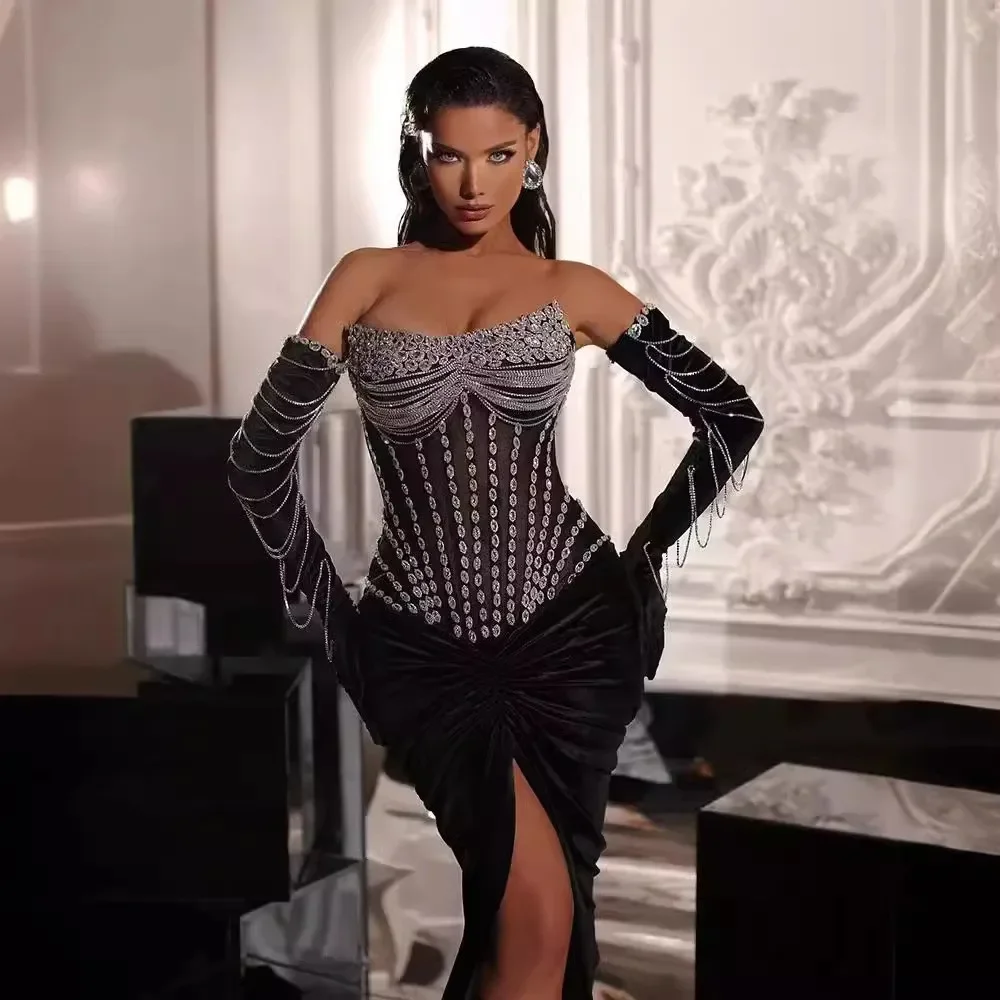 Robe de Soirée Longue en Forme de Sirène de Rotterdam, Tenue Élégante en Clip, avec Gants, pour ixde Mariage et Bal de Promo