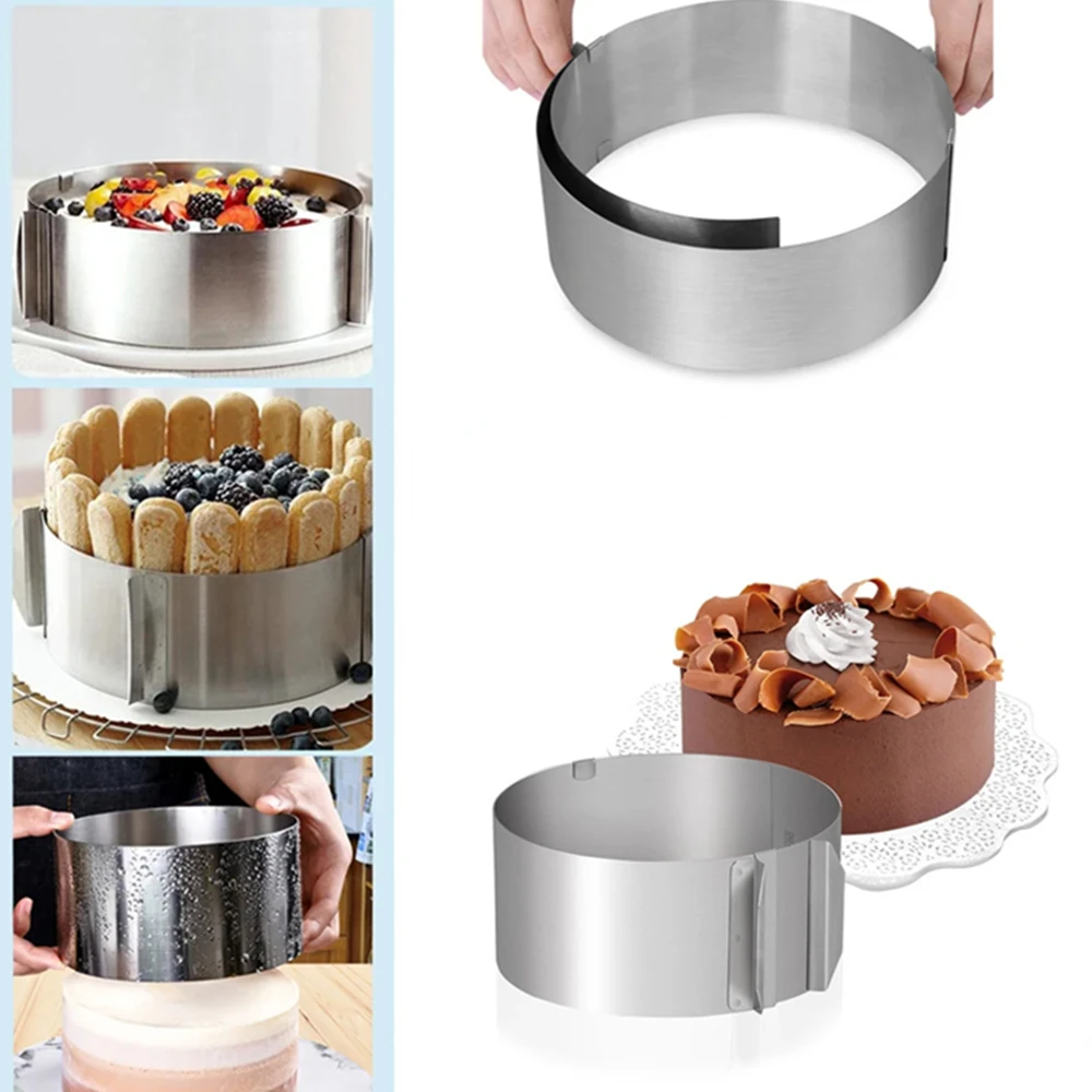 1pc Stainless Steel Telescopic Mousse Ring Circle Mold Rustproof Adjustable Mousse Cake Ring for Easy Release Baking Ring Tools